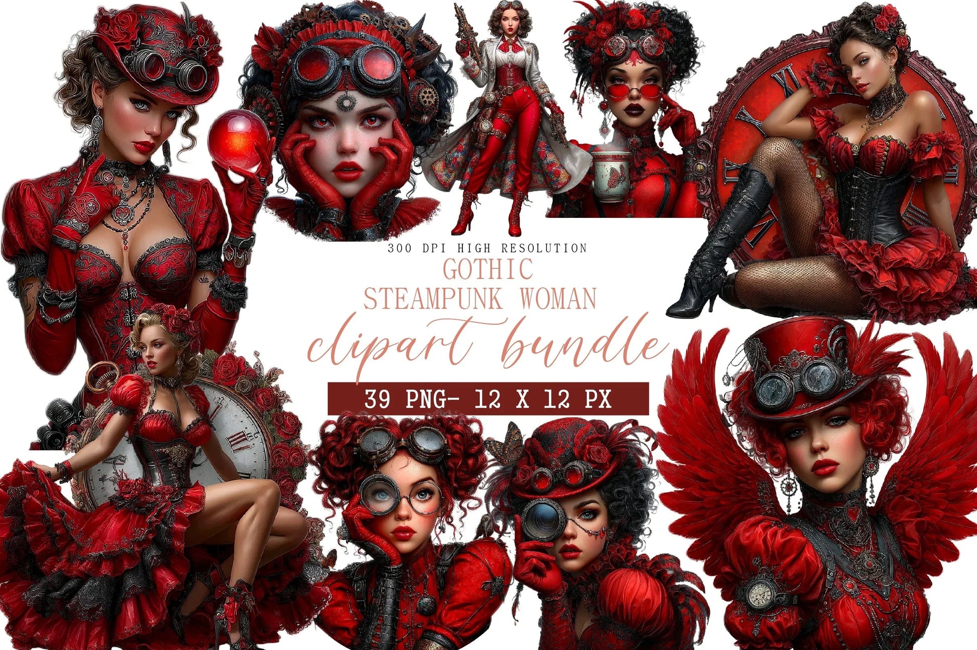 Gothic Steampunk Woman Clipart Bundle - CraftNest - Digital Crafting and Art