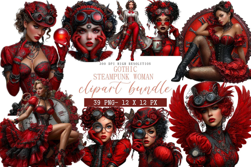 Gothic Steampunk Woman Clipart Bundle - CraftNest - Digital Crafting and Art
