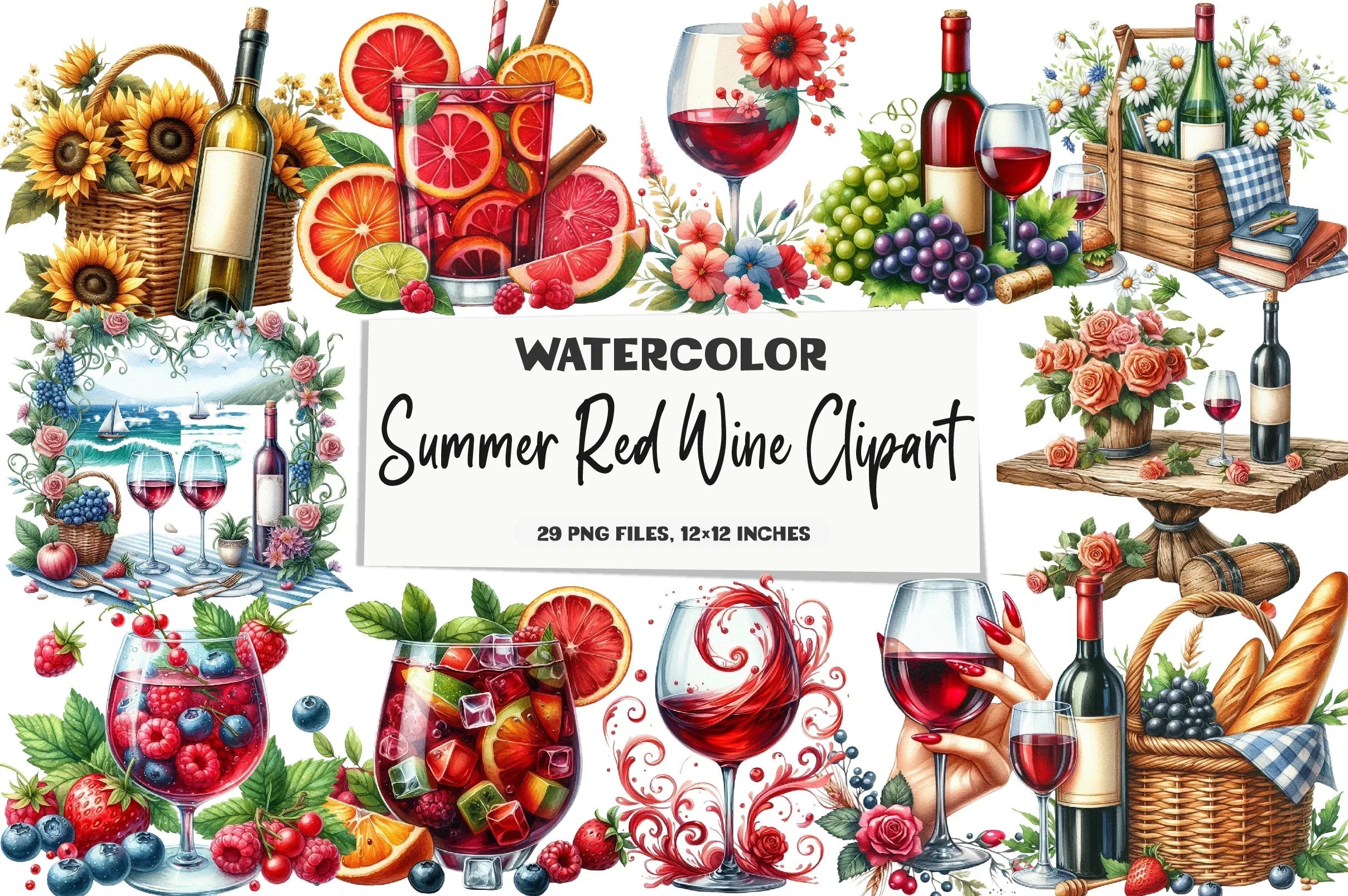 Summer Red Wine Clipart Bundle - CraftNest - Digital Crafting and Art