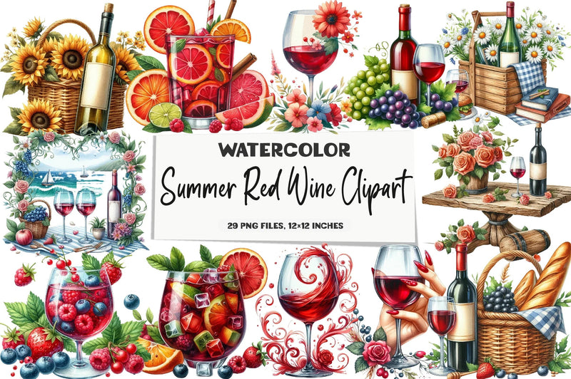 Summer Red Wine Clipart Bundle - CraftNest - Digital Crafting and Art