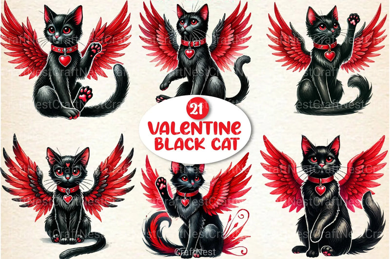 Valentine Black Cat Clipart Bundle 99 - CraftNest - Digital Crafting and Art