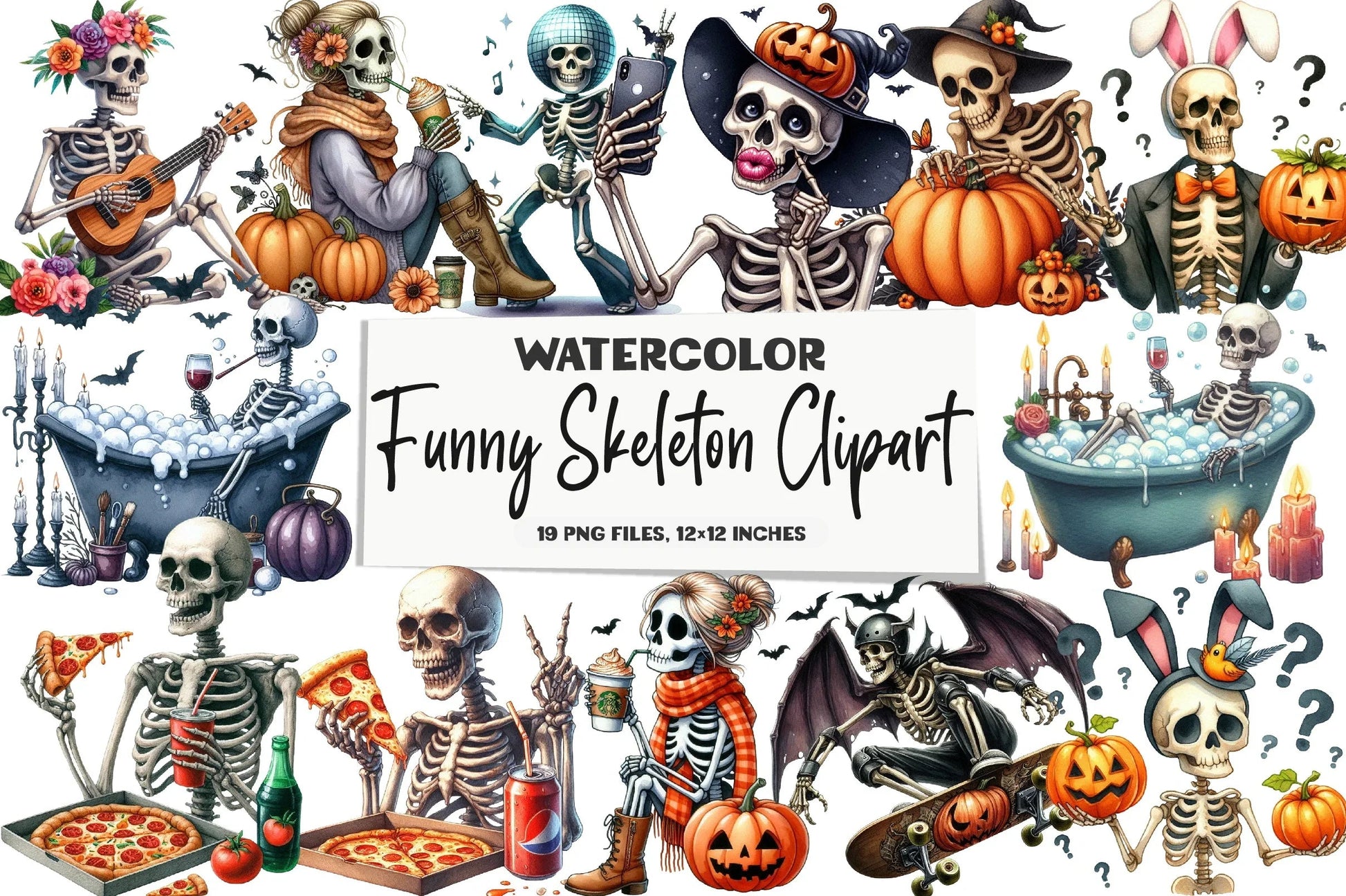 Funny Skeleton Clipart Bundle - CraftNest - Digital Crafting and Art