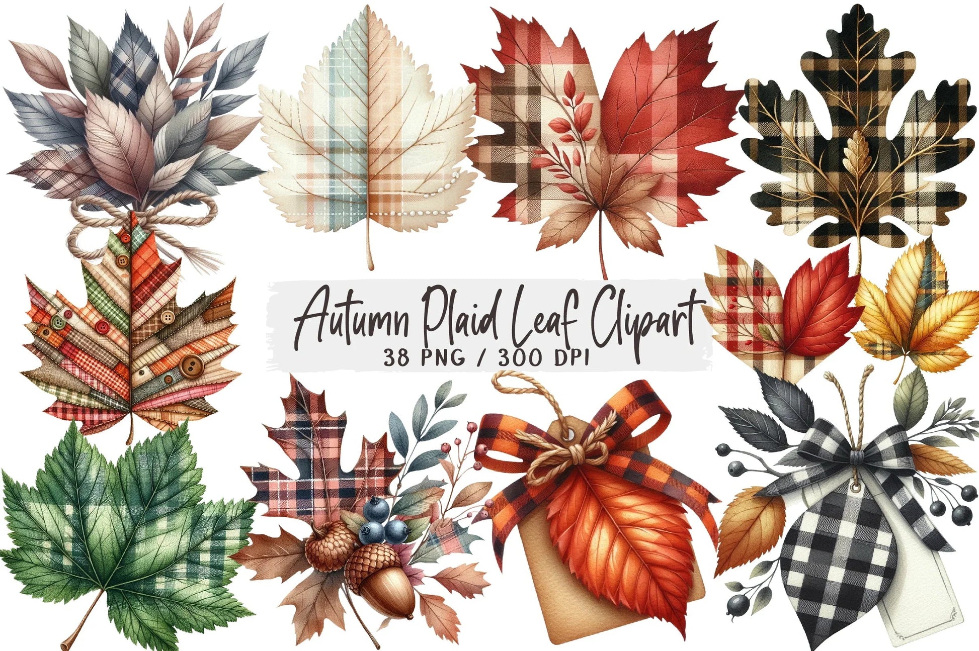 Autumn Plaid Leaf Clipart Bundle - CraftNest - Digital Crafting and Art