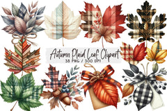 Autumn Plaid Leaf Clipart Bundle - CraftNest - Digital Crafting and Art