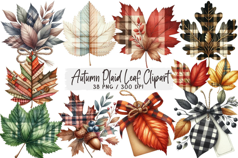 Autumn Plaid Leaf Clipart Bundle - CraftNest - Digital Crafting and Art