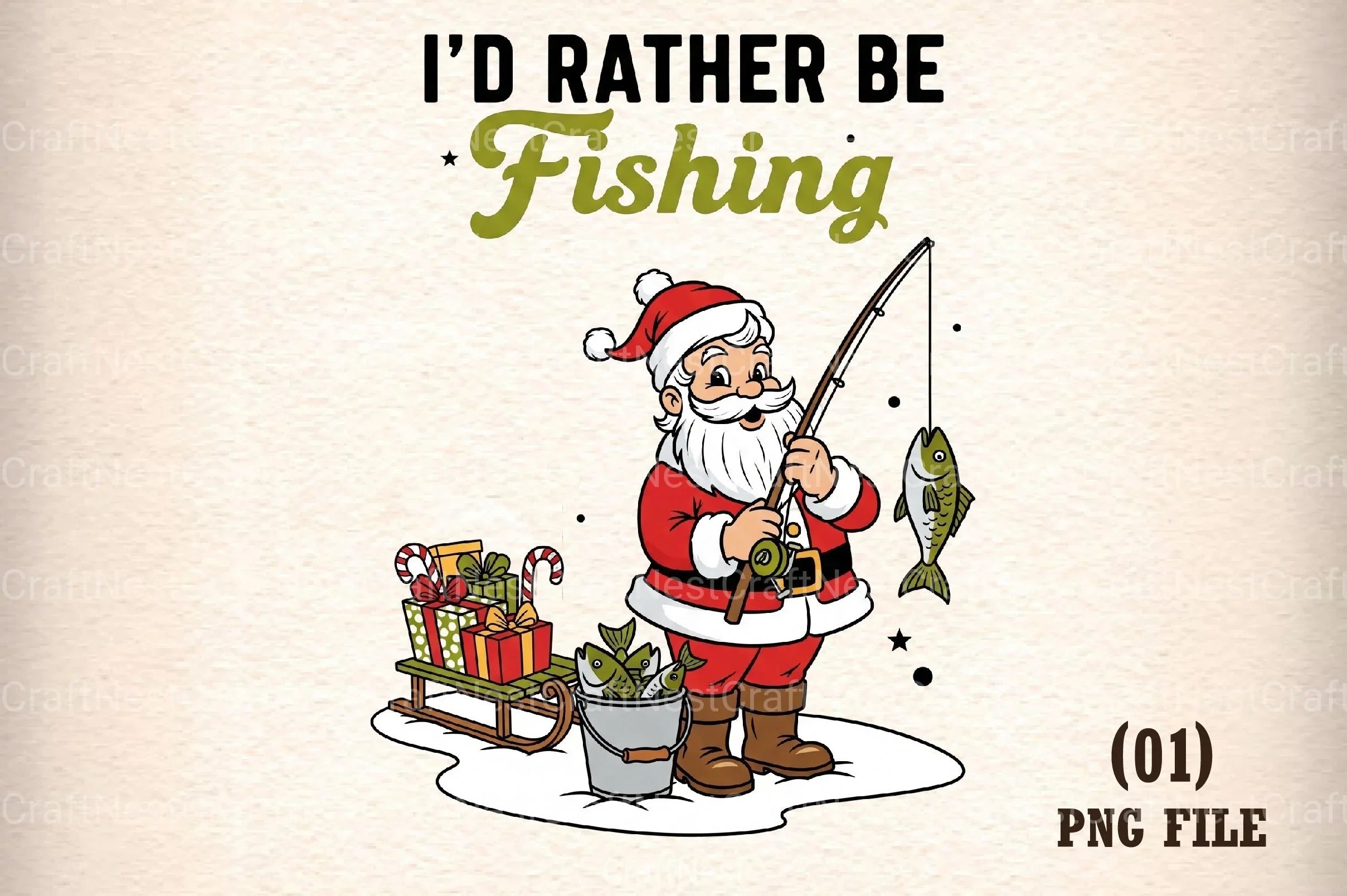 Funny Santa Fishing Christmas Clipart Bundle