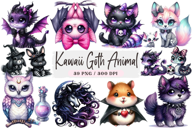Kawaii Goth Animal Clipart Bundle - CraftNest - Digital Crafting and Art