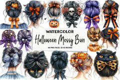 Halloween Messy Bun Clipart Bundle - CraftNest - Digital Crafting and Art