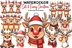 Cute & Funny Christmas Reindeer Clipart Bundle - CraftNest - Digital Crafting and Art