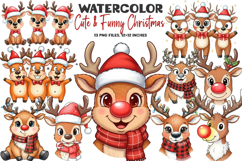Cute & Funny Christmas Reindeer Clipart Bundle - CraftNest - Digital Crafting and Art