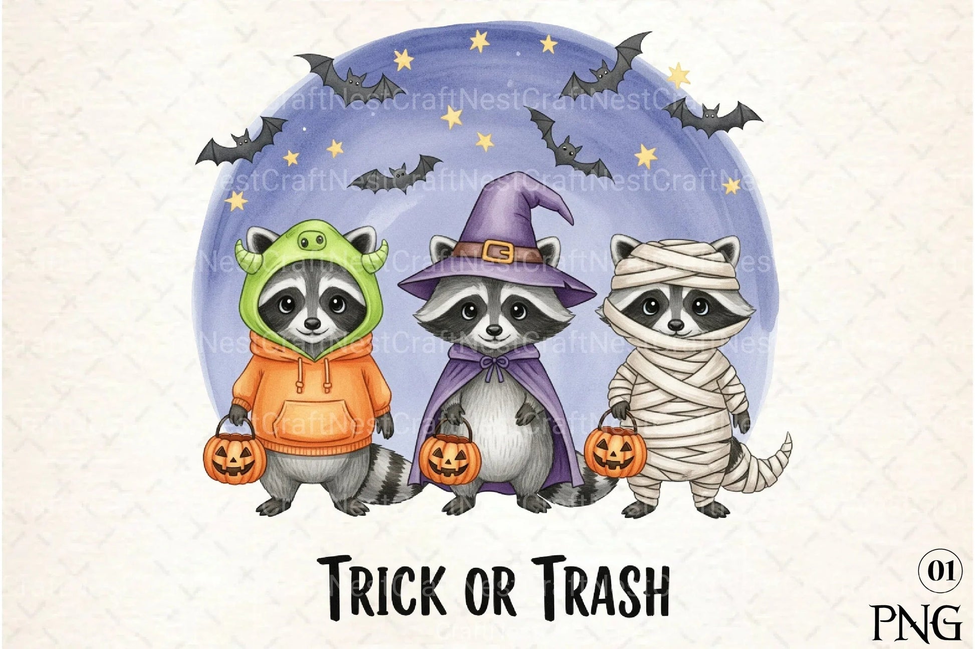Halloween Raccoon Trick Or Treat Clipart Bundle - CraftNest - Digital Crafting and Art