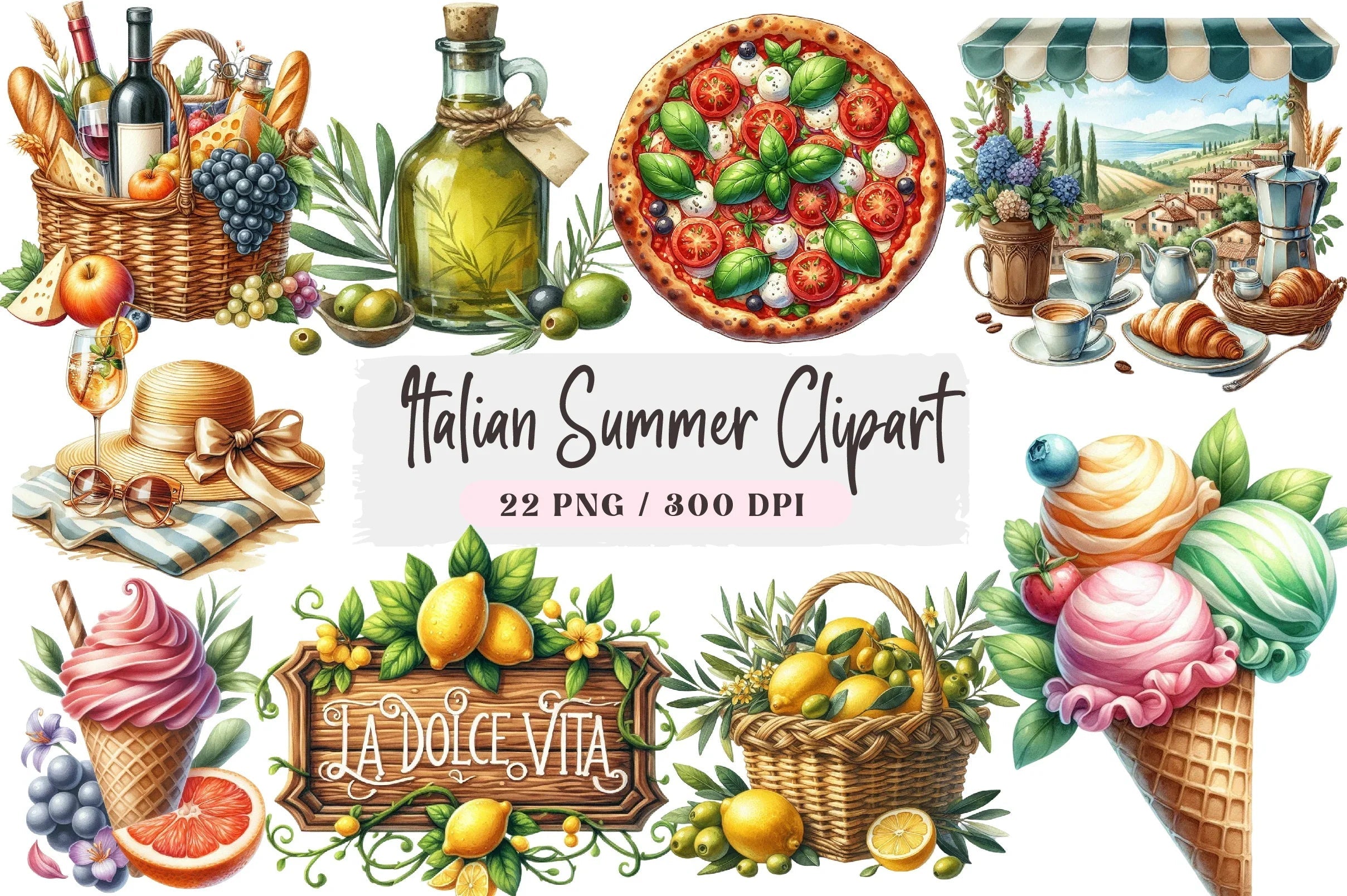 Italian Summer Clipart Bundle - CraftNest - Digital Crafting and Art