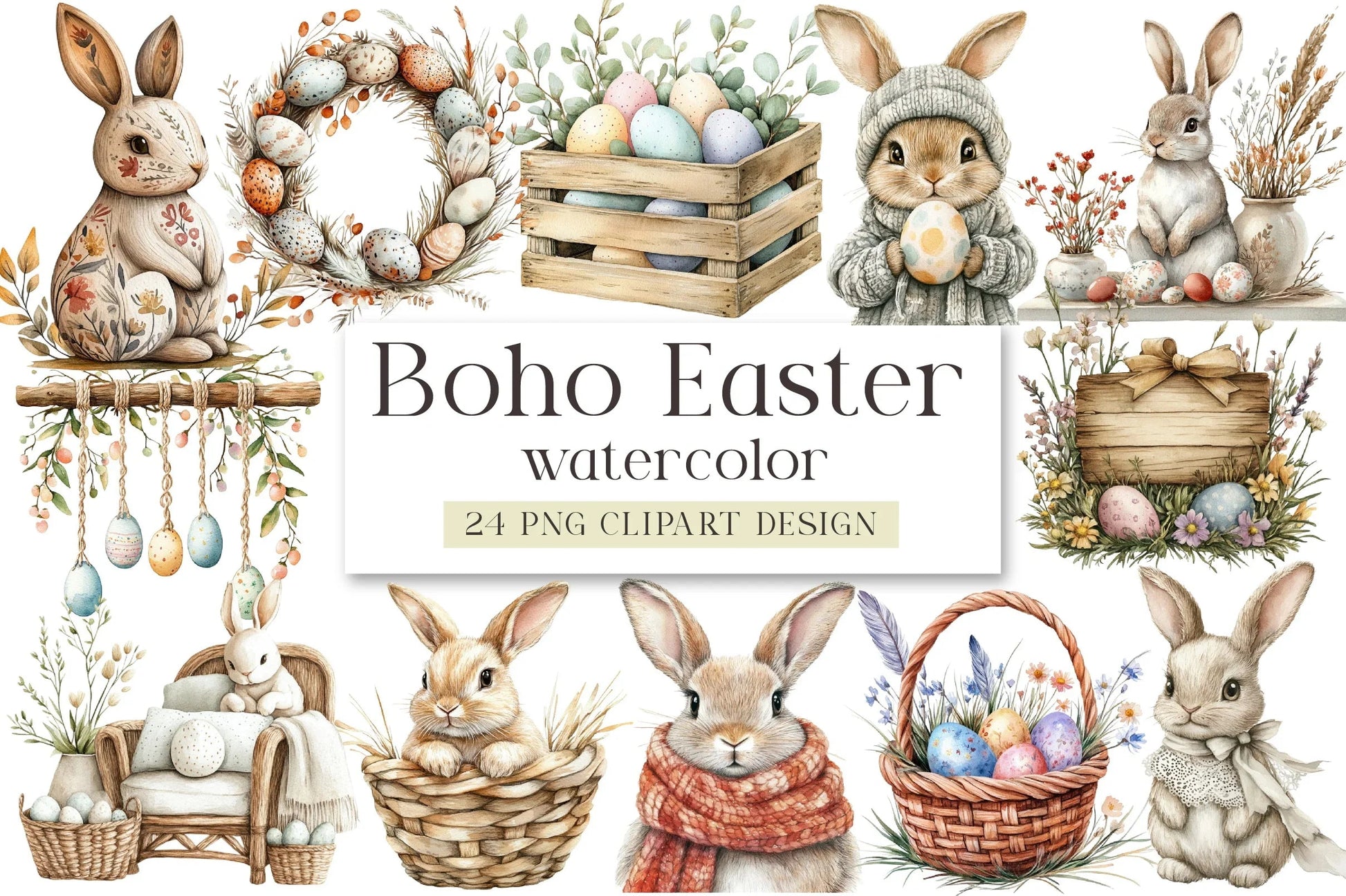 Boho Easter Clipart Bundle - CraftNest - Digital Crafting and Art
