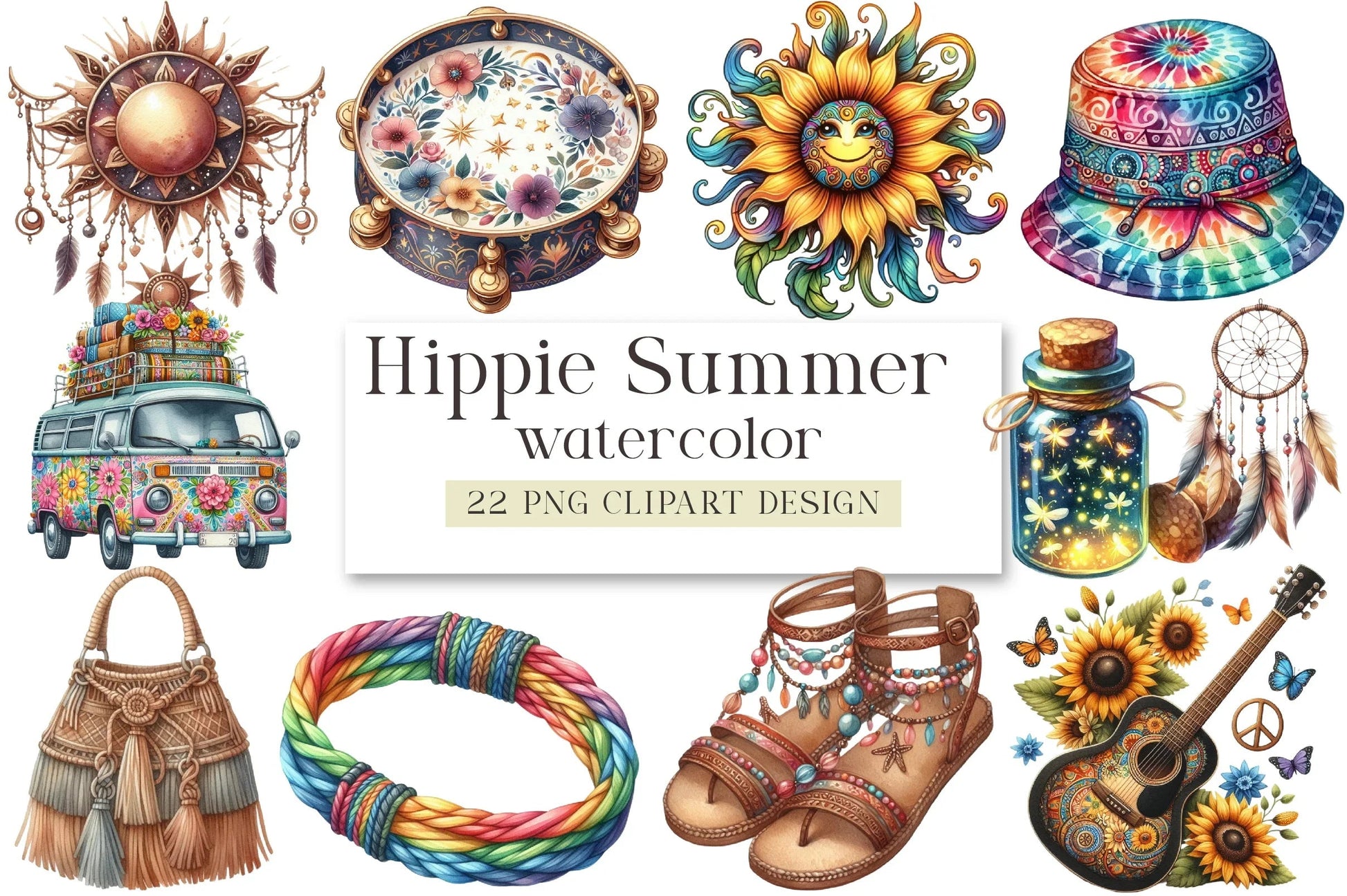 Hippie Summer Clipart Bundle - CraftNest - Digital Crafting and Art