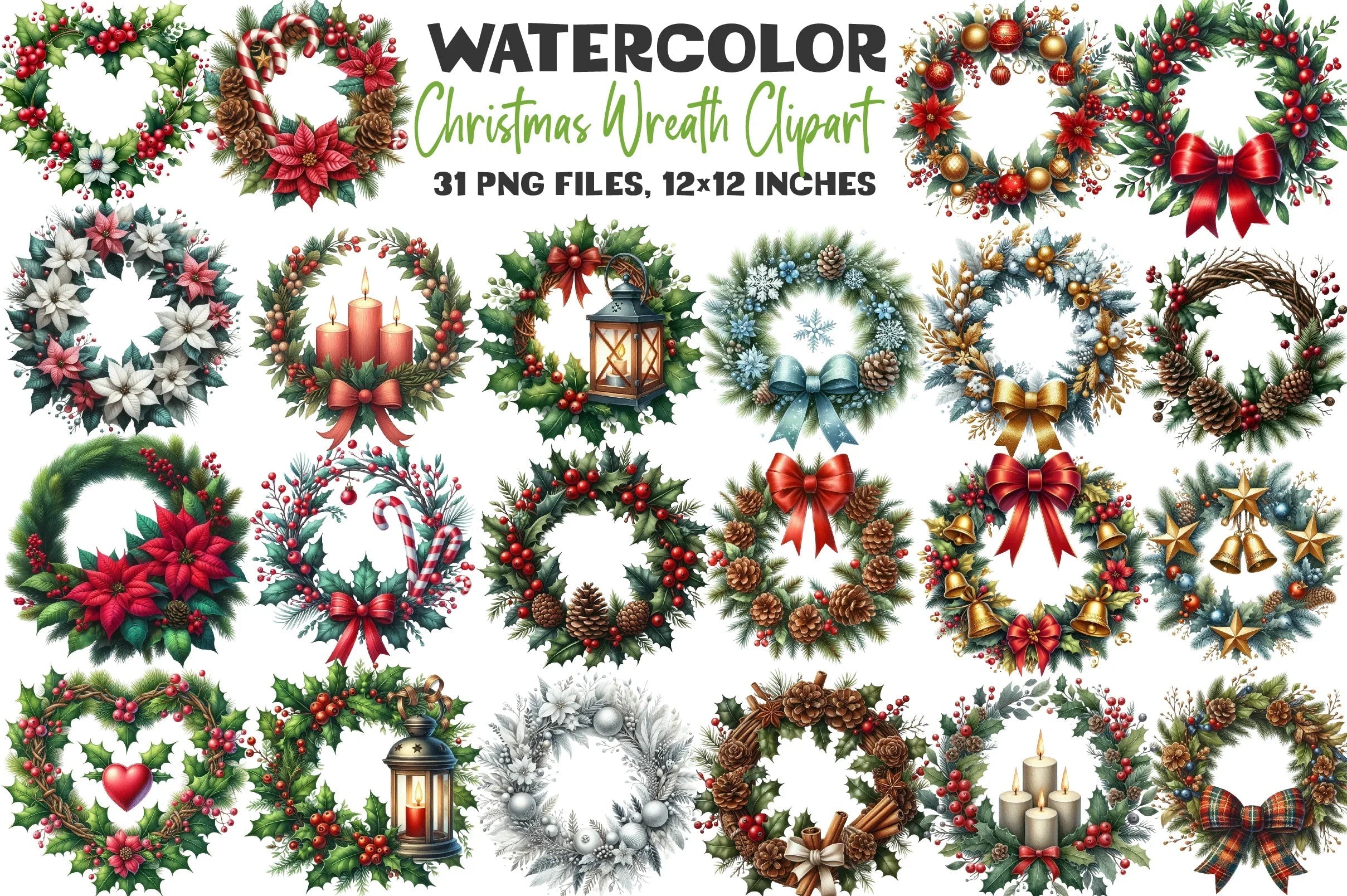 Christmas Wreath Clipart Bundle - CraftNest - Digital Crafting and Art