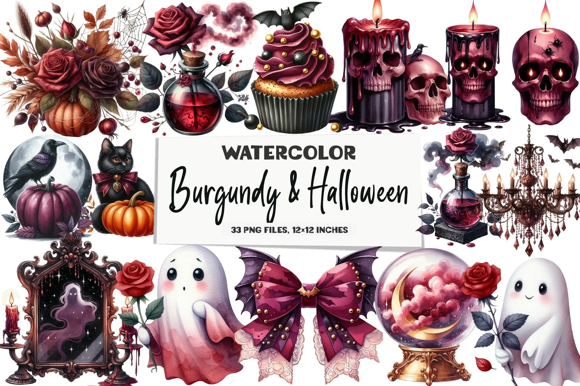 Burgundy Halloween Clipart Bundle - CraftNest - Digital Crafting and Art
