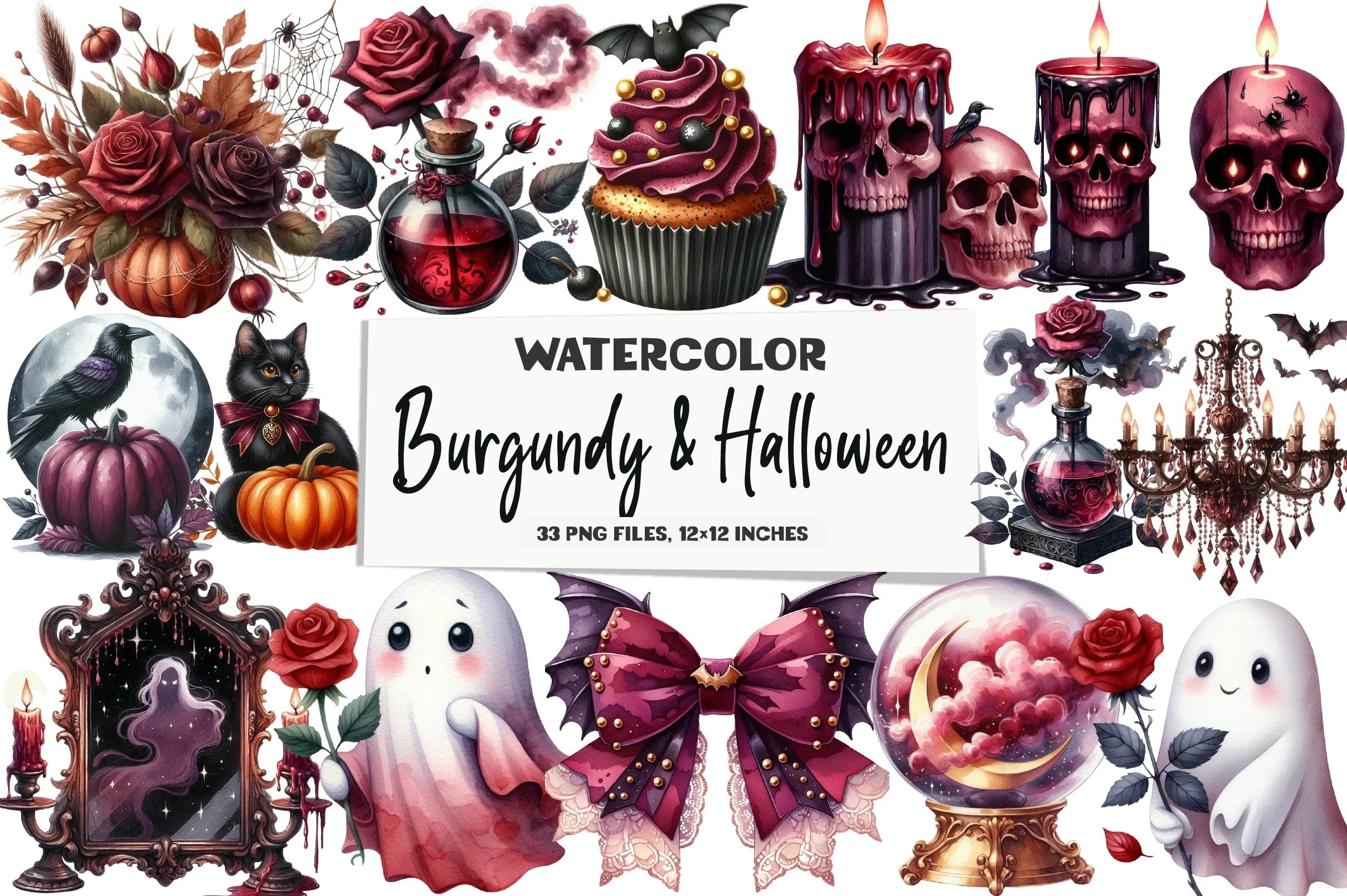 Burgundy Halloween Clipart Bundle - CraftNest - Digital Crafting and Art