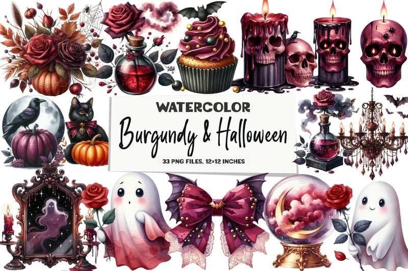 Burgundy Halloween Clipart Bundle - CraftNest - Digital Crafting and Art