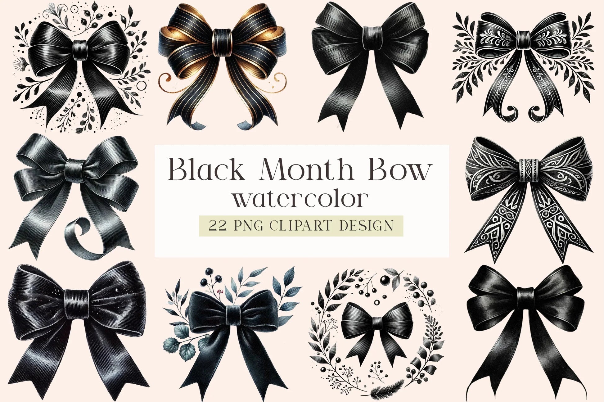 Black Month Bow Clipart Bundle - CraftNest - Digital Crafting and Art