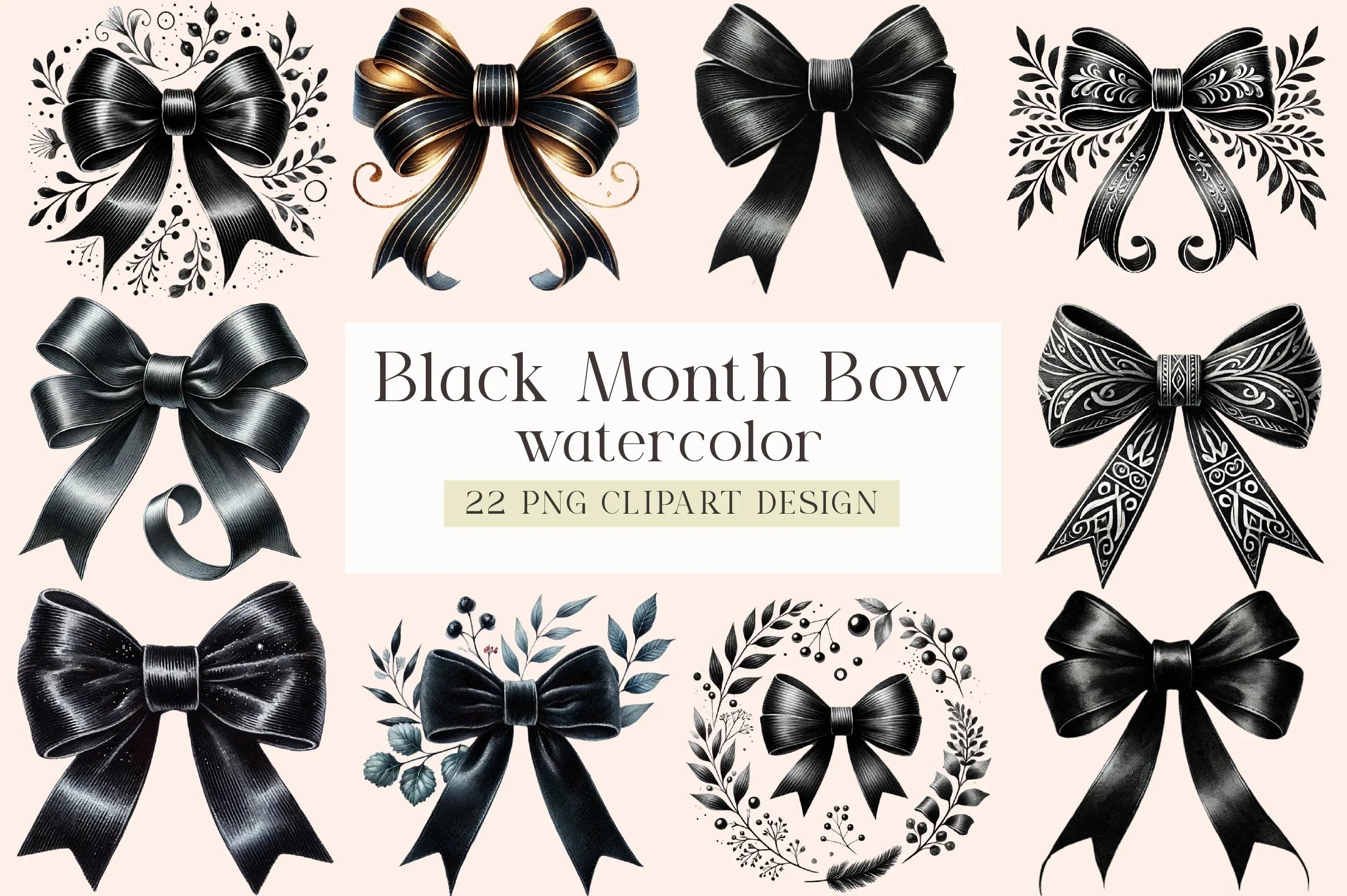 Black Month Bow Clipart Bundle - CraftNest - Digital Crafting and Art