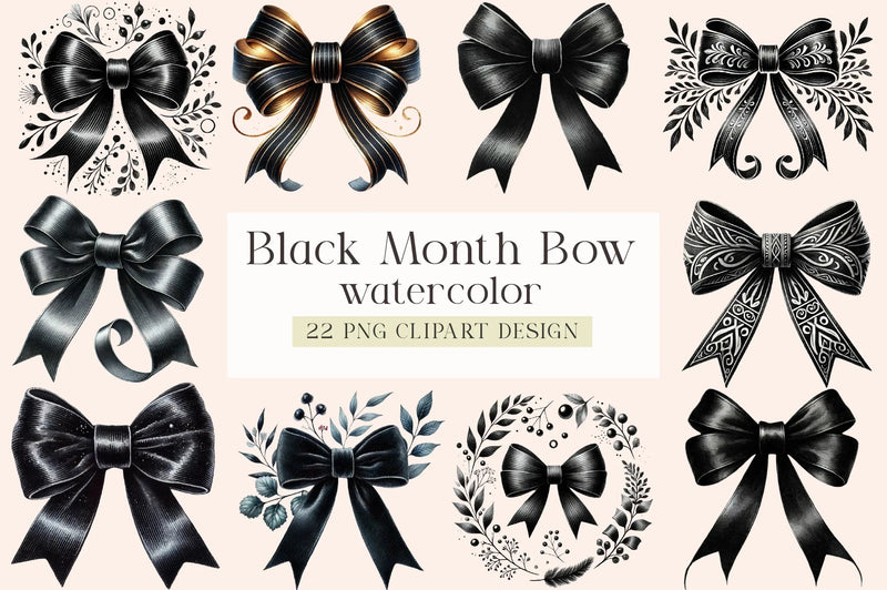 Black Month Bow Clipart Bundle - CraftNest - Digital Crafting and Art