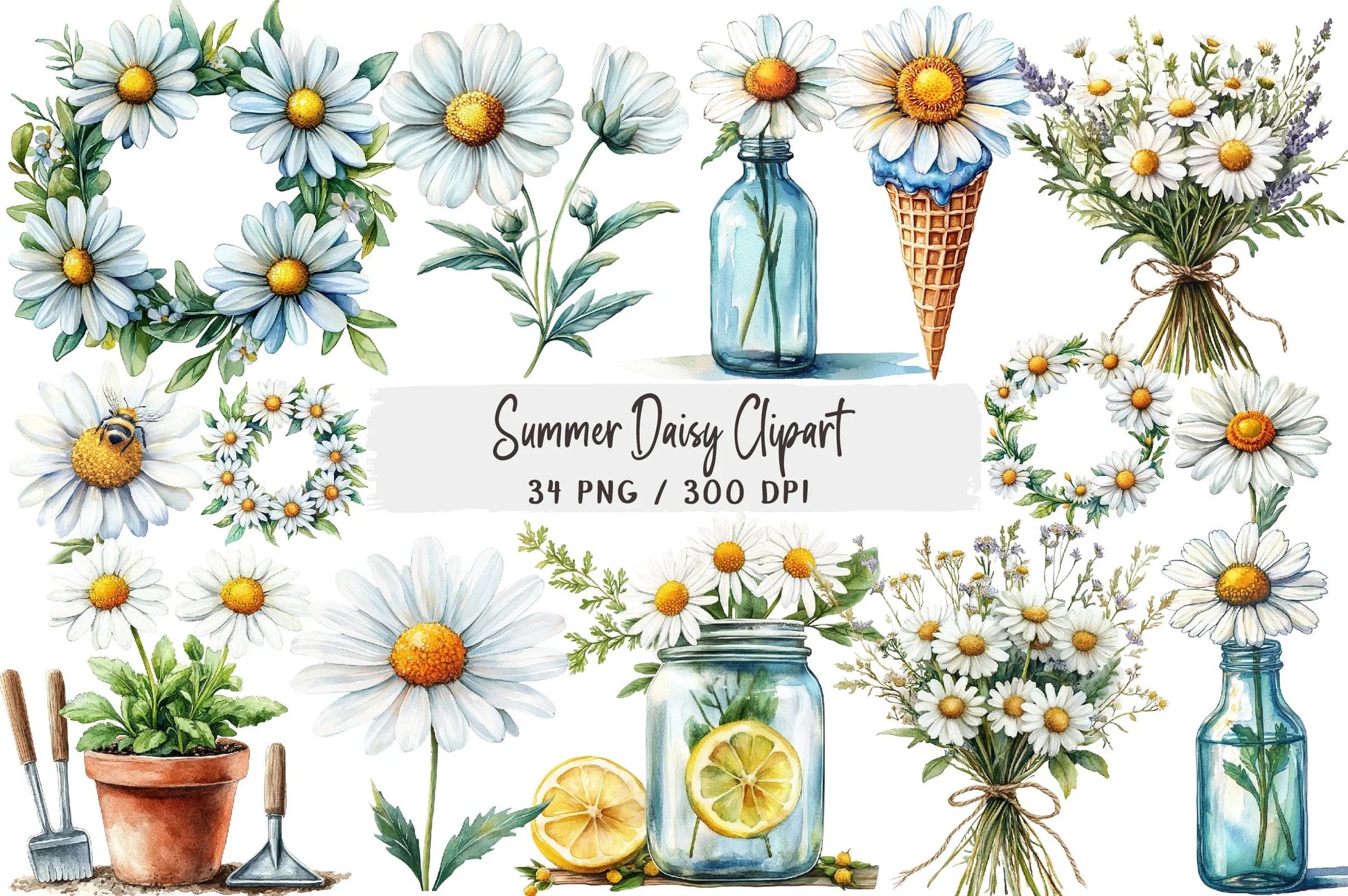 Summer Daisy Clipart Bundle - CraftNest - Digital Crafting and Art
