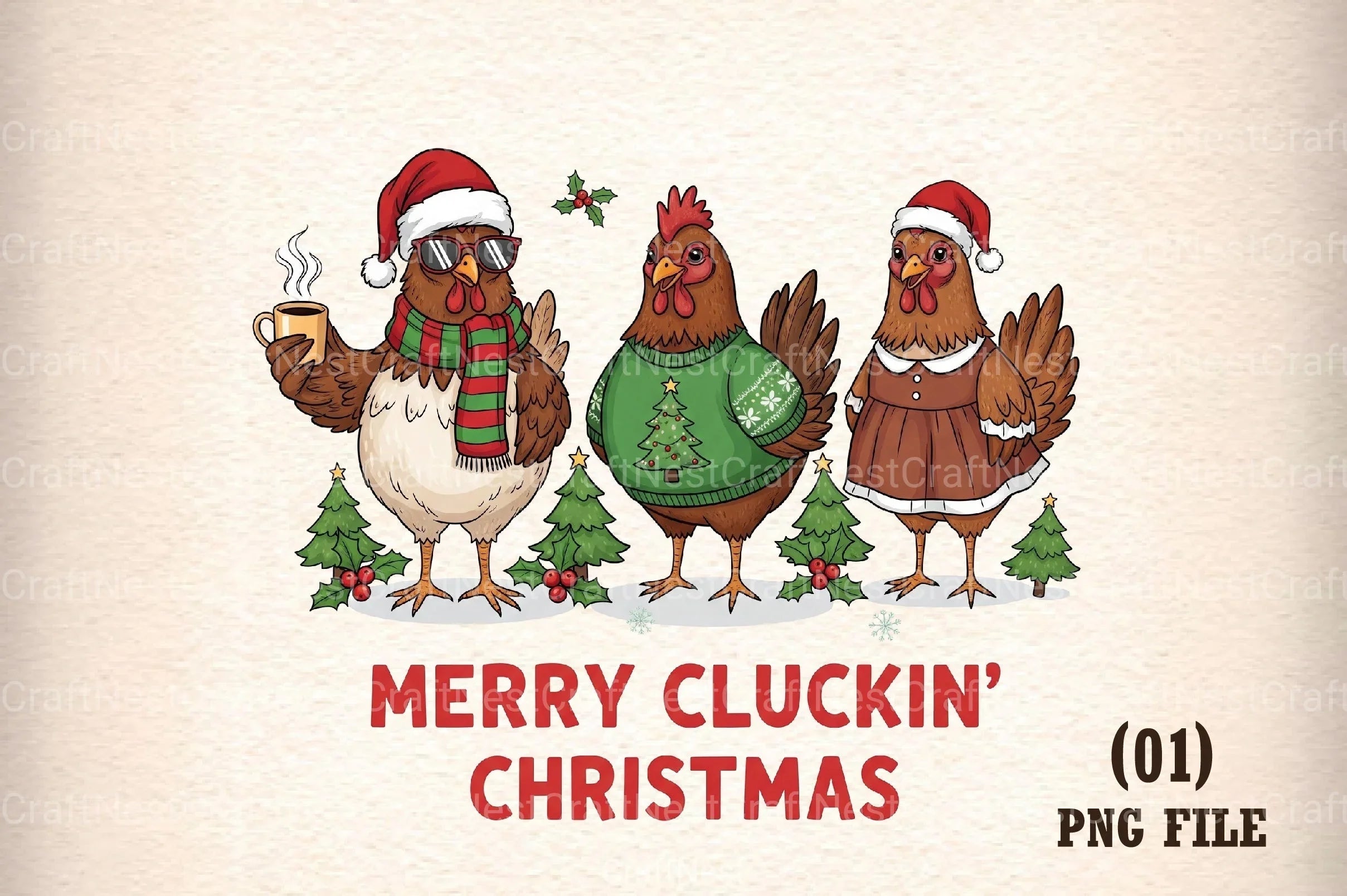 Merry Cluckin' Christmas Chicken Clipart Bundle