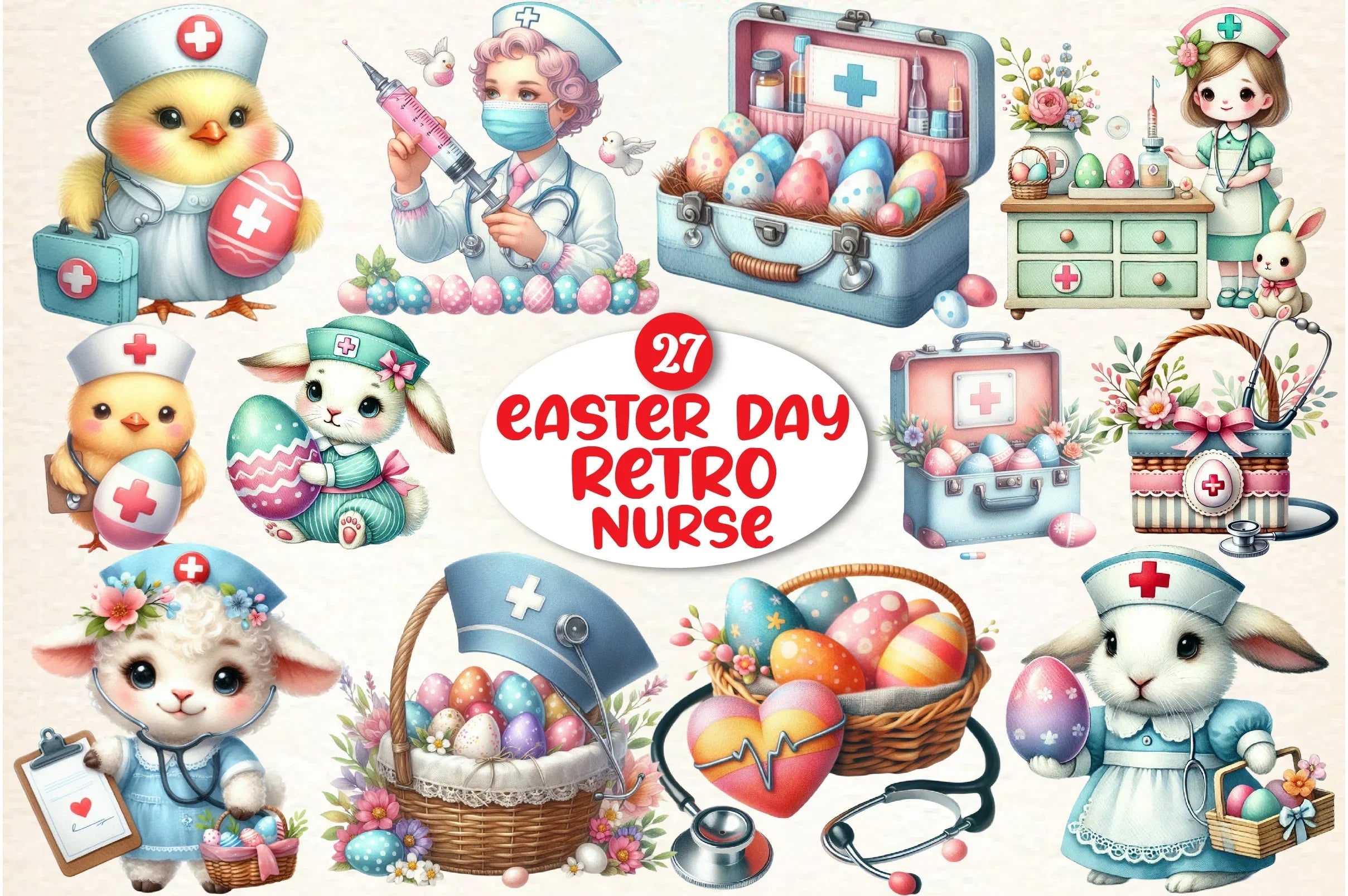 Retro Easter Nurse Clipart Bundle - CraftNest - Digital Crafting and Art