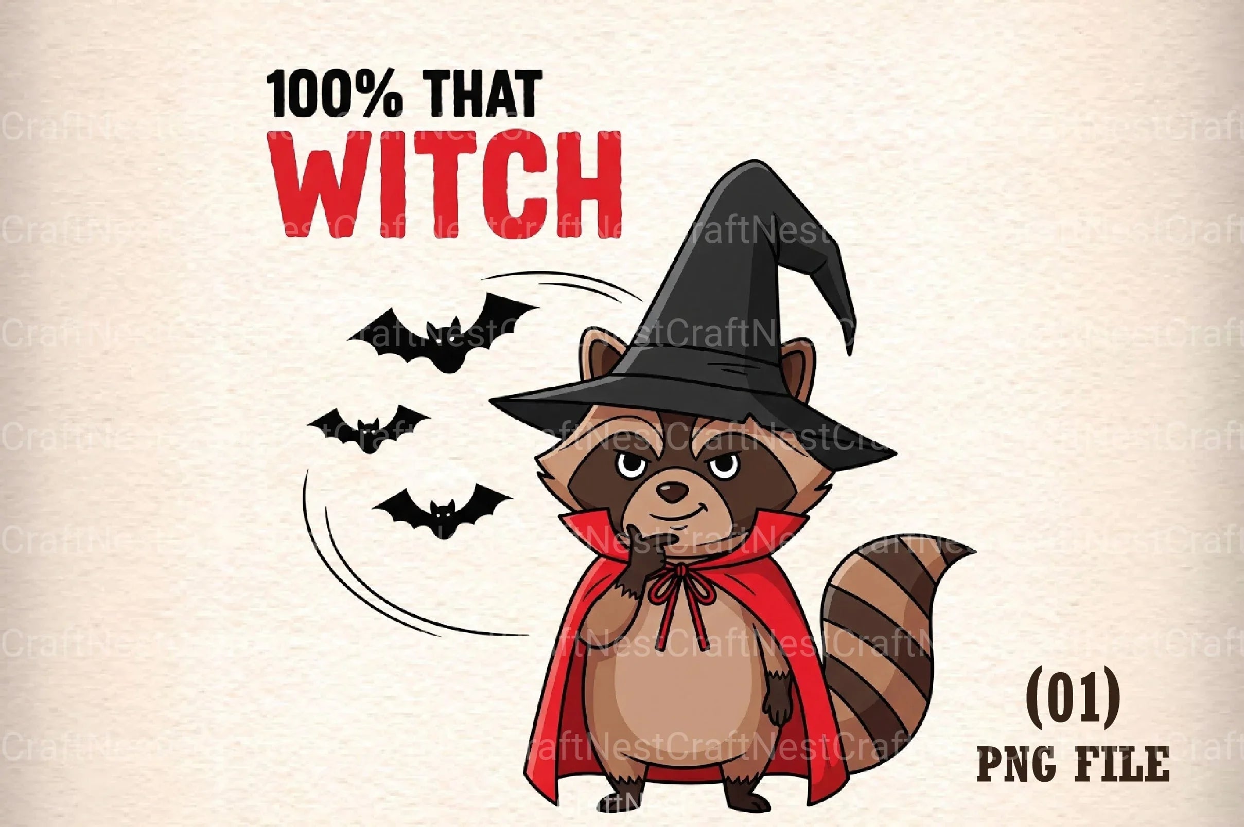 Funny Halloween Witch Sarcastic Raccoon Clipart Bundle