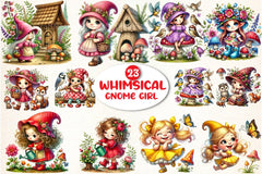 Whimsical Young Gnome Girl Clipart Bundle - CraftNest - Digital Crafting and Art