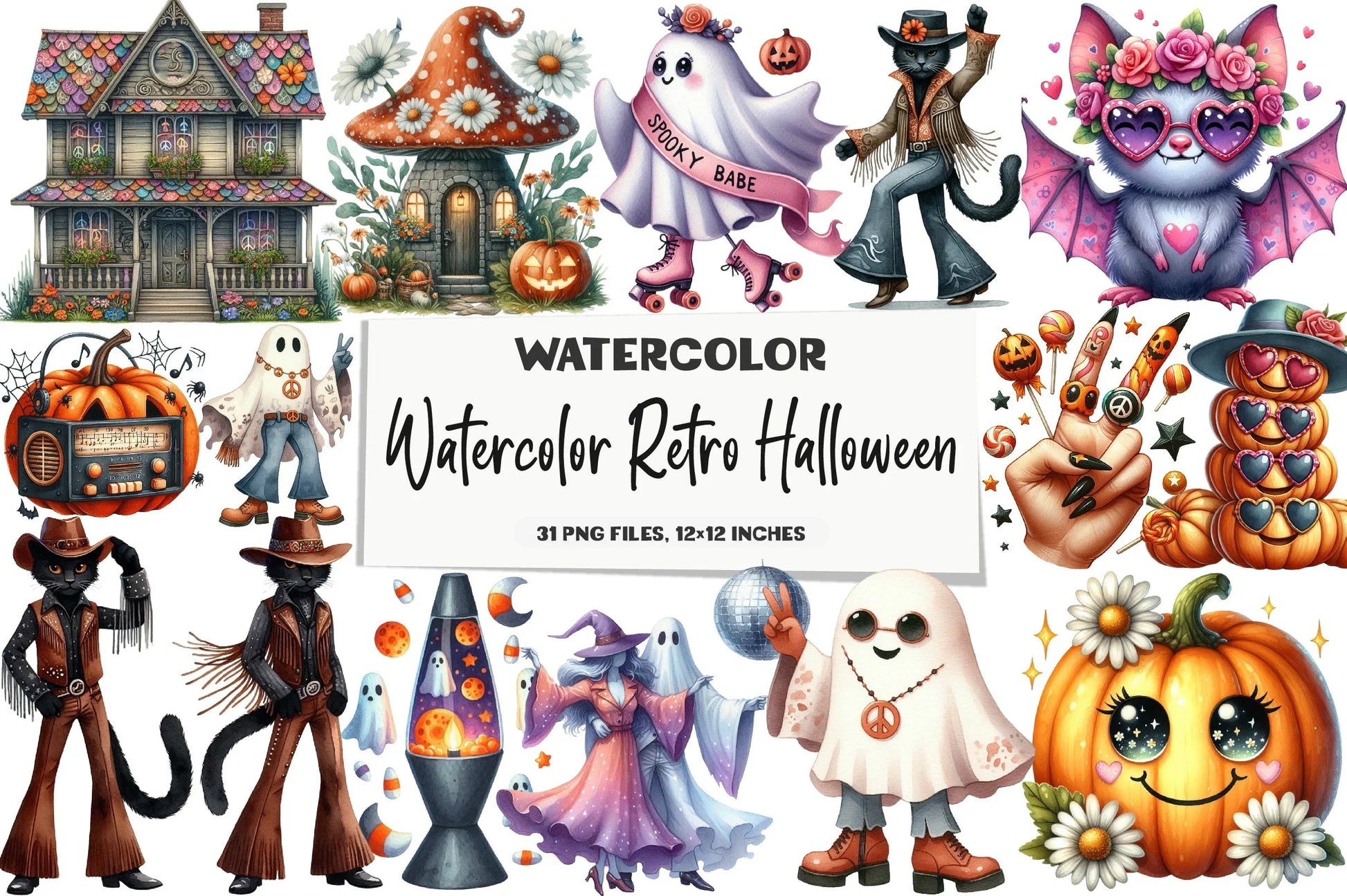 Retro Halloween Clipart Bundle - CraftNest - Digital Crafting and Art
