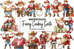 Funny Cowboy Santa Clipart Bundle - CraftNest - Digital Crafting and Art