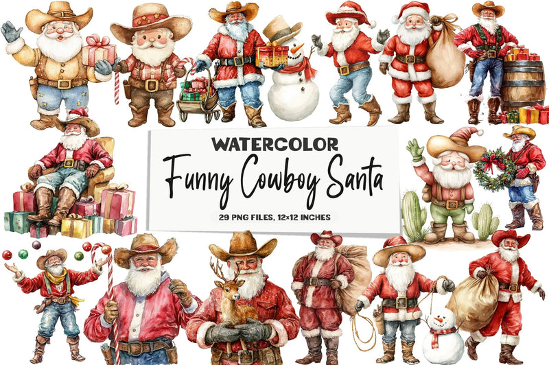 Funny Cowboy Santa Clipart Bundle - CraftNest - Digital Crafting and Art
