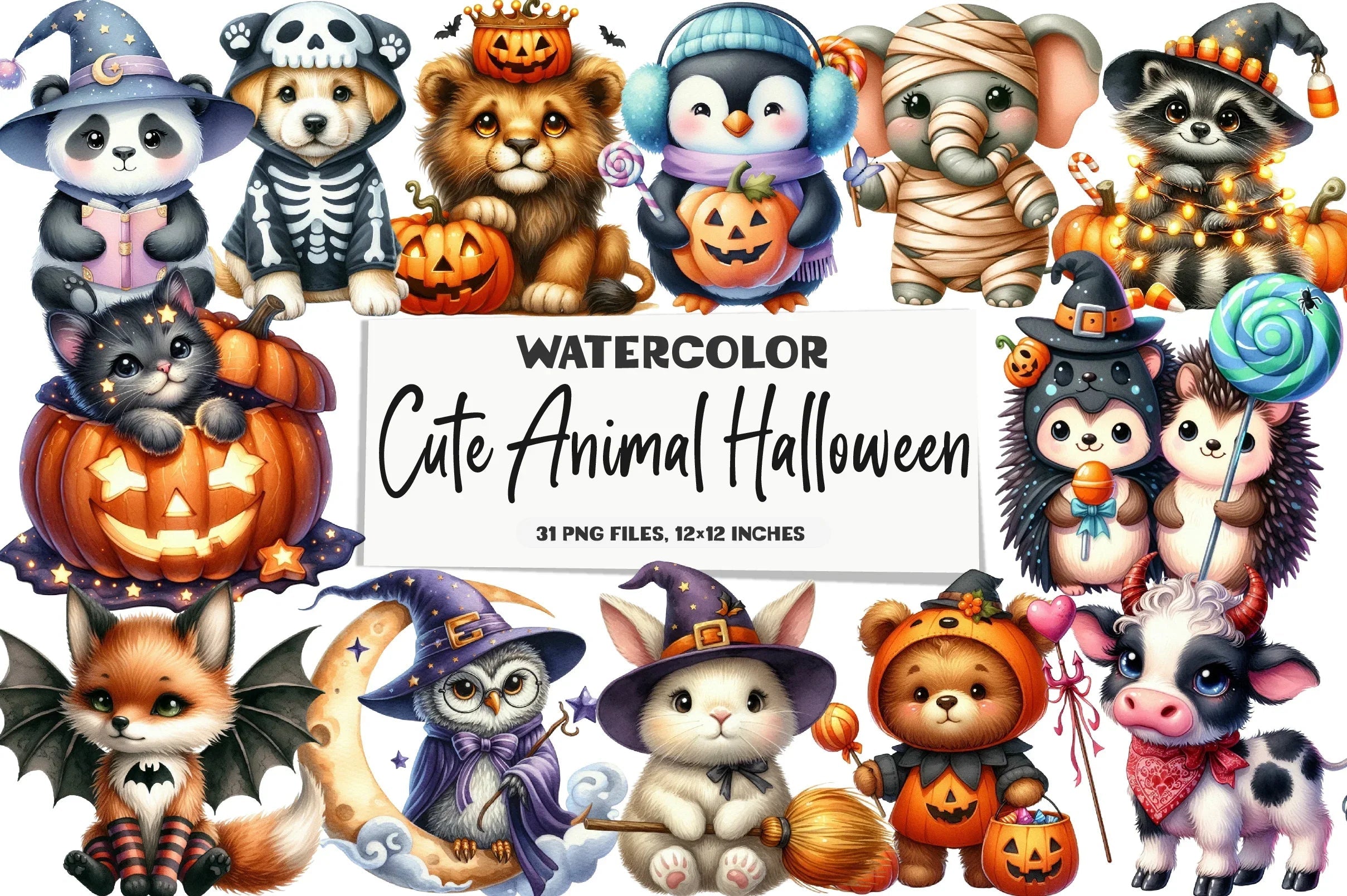 Cute Animal Halloween Clipart Bundle - CraftNest - Digital Crafting and Art