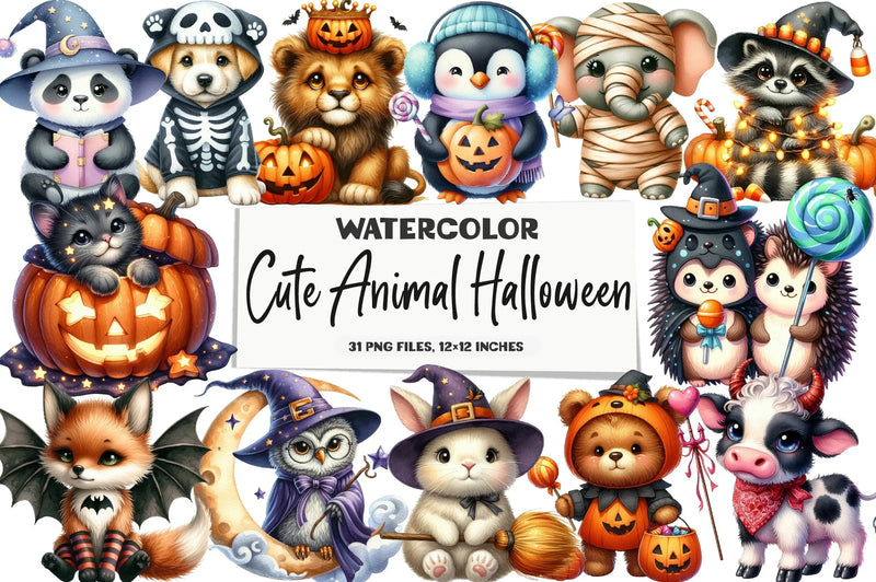 Cute Animal Halloween Clipart Bundle - CraftNest - Digital Crafting and Art