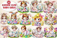 Easter Cute Baby Girls Clipart Bundle - CraftNest - Digital Crafting and Art