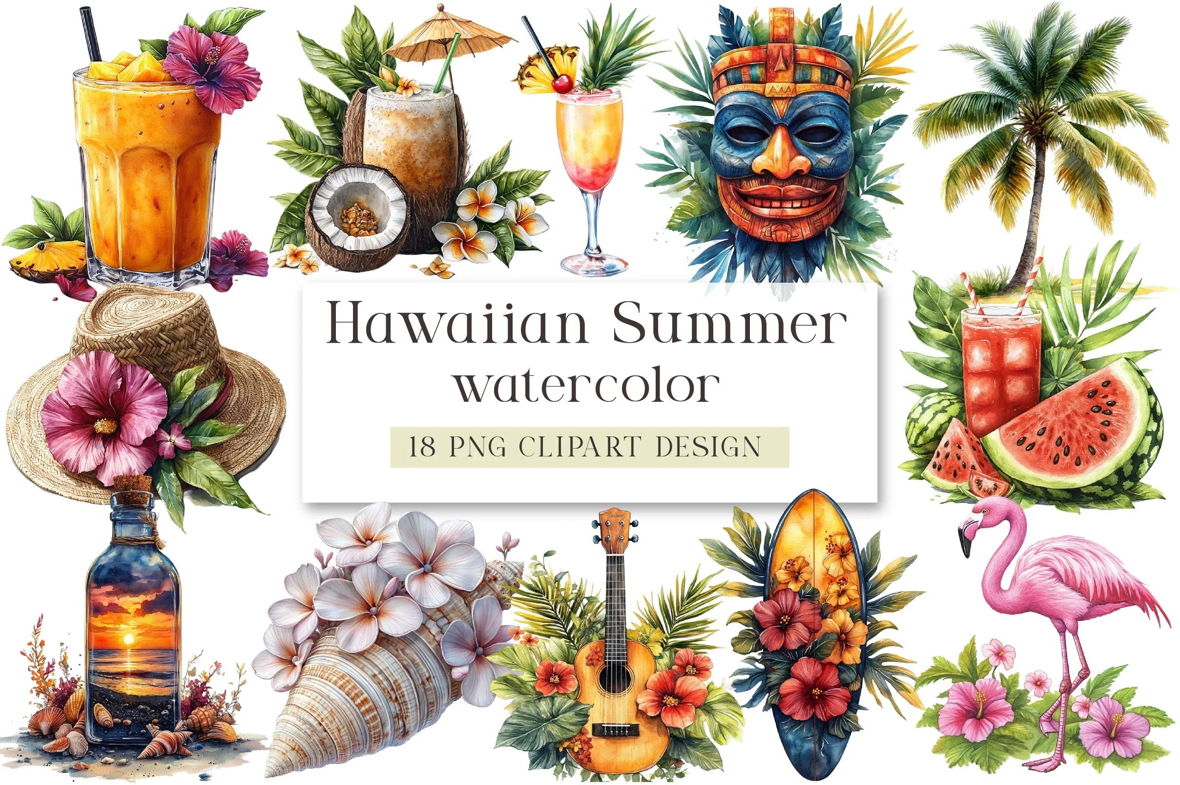 Hawaiian Summer Clipart Bundle - CraftNest - Digital Crafting and Art