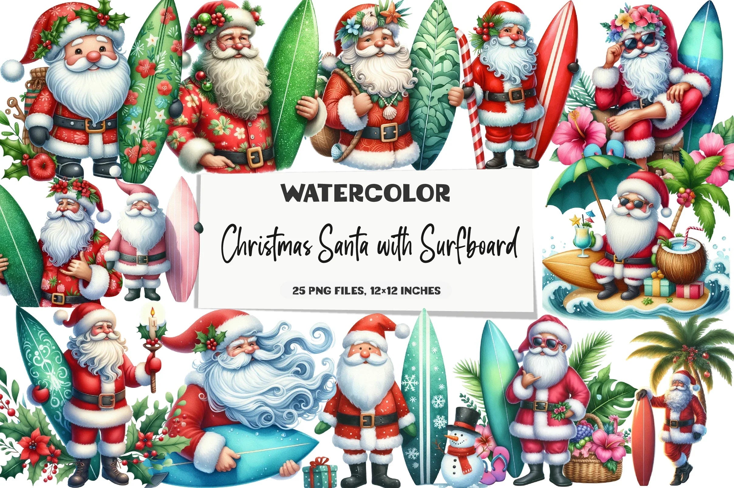 Christmas Santa Surfboard Clipart Bundle - CraftNest - Digital Crafting and Art