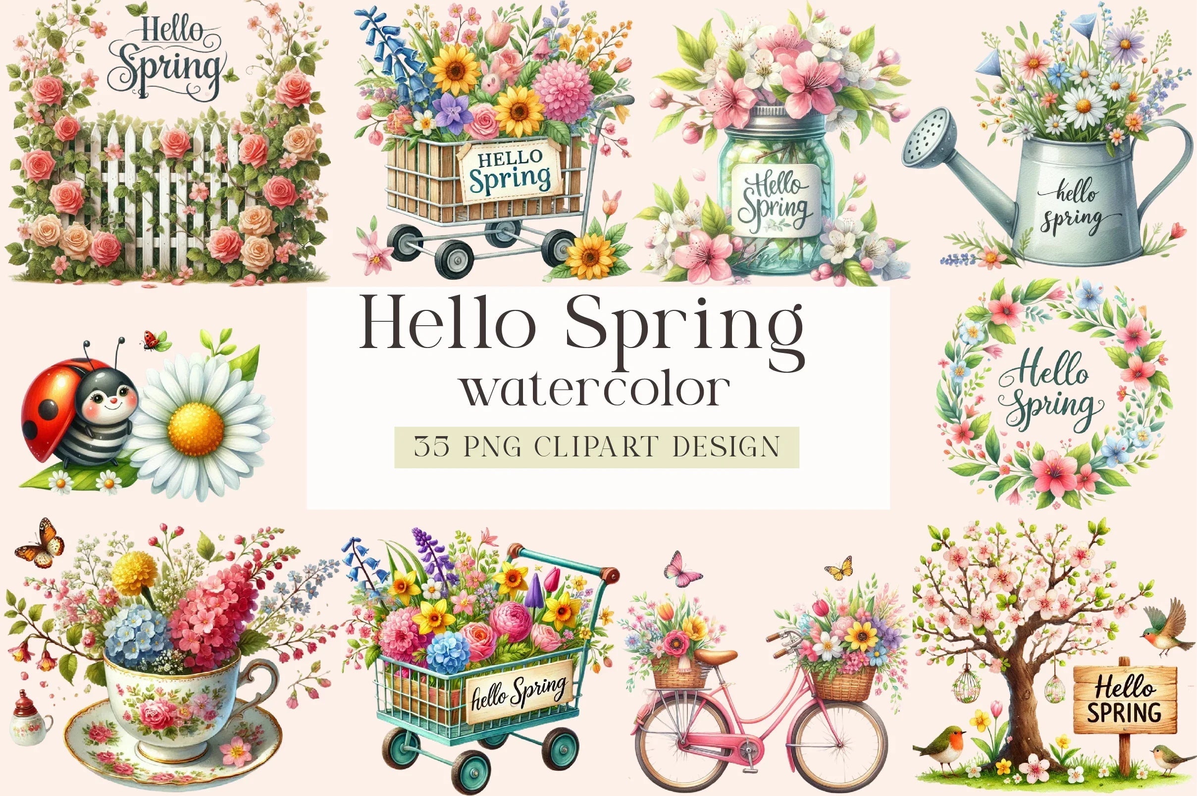 Hello Spring Clipart Bundle - CraftNest - Digital Crafting and Art