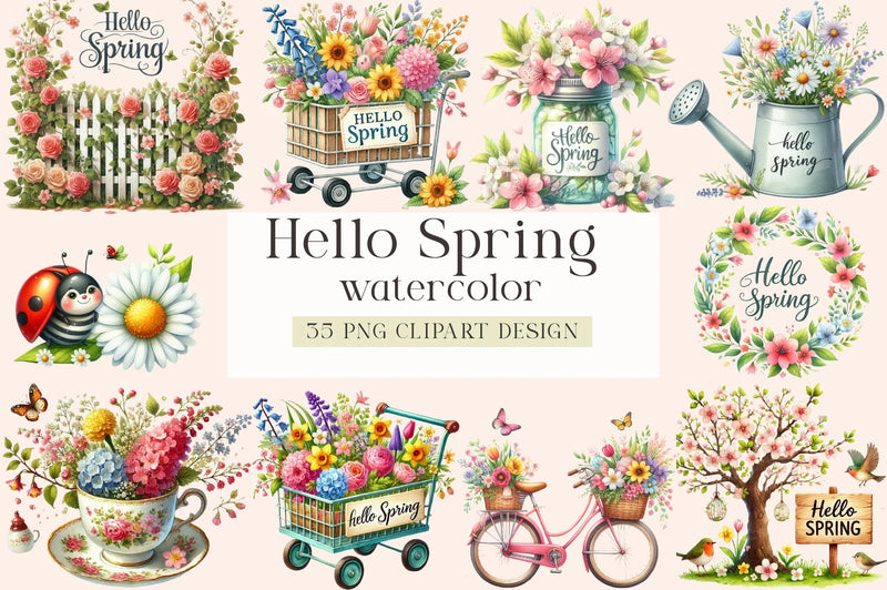 Hello Spring Clipart Bundle - CraftNest - Digital Crafting and Art