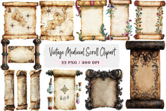 Vintage Medieval Scroll Clipart Bundle - CraftNest - Digital Crafting and Art