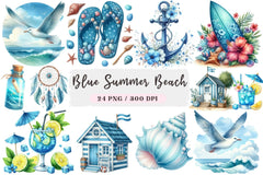 Blue Summer Beach Clipart Bundle - CraftNest - Digital Crafting and Art