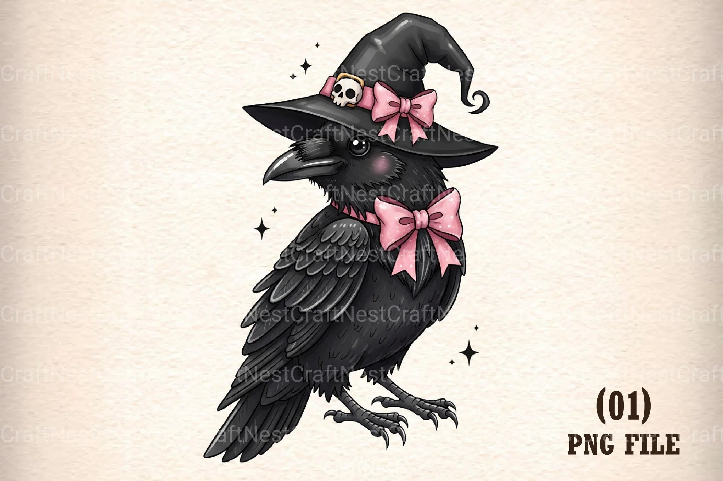 Pink Halloween Raven Hat Sticker Clipart Bundle - CraftNest - Digital Crafting and Art