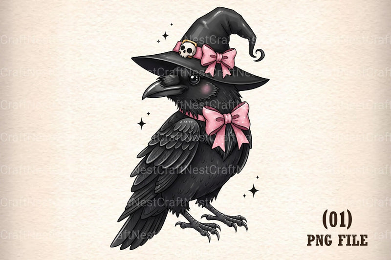 Pink Halloween Raven Hat Sticker Clipart Bundle - CraftNest - Digital Crafting and Art