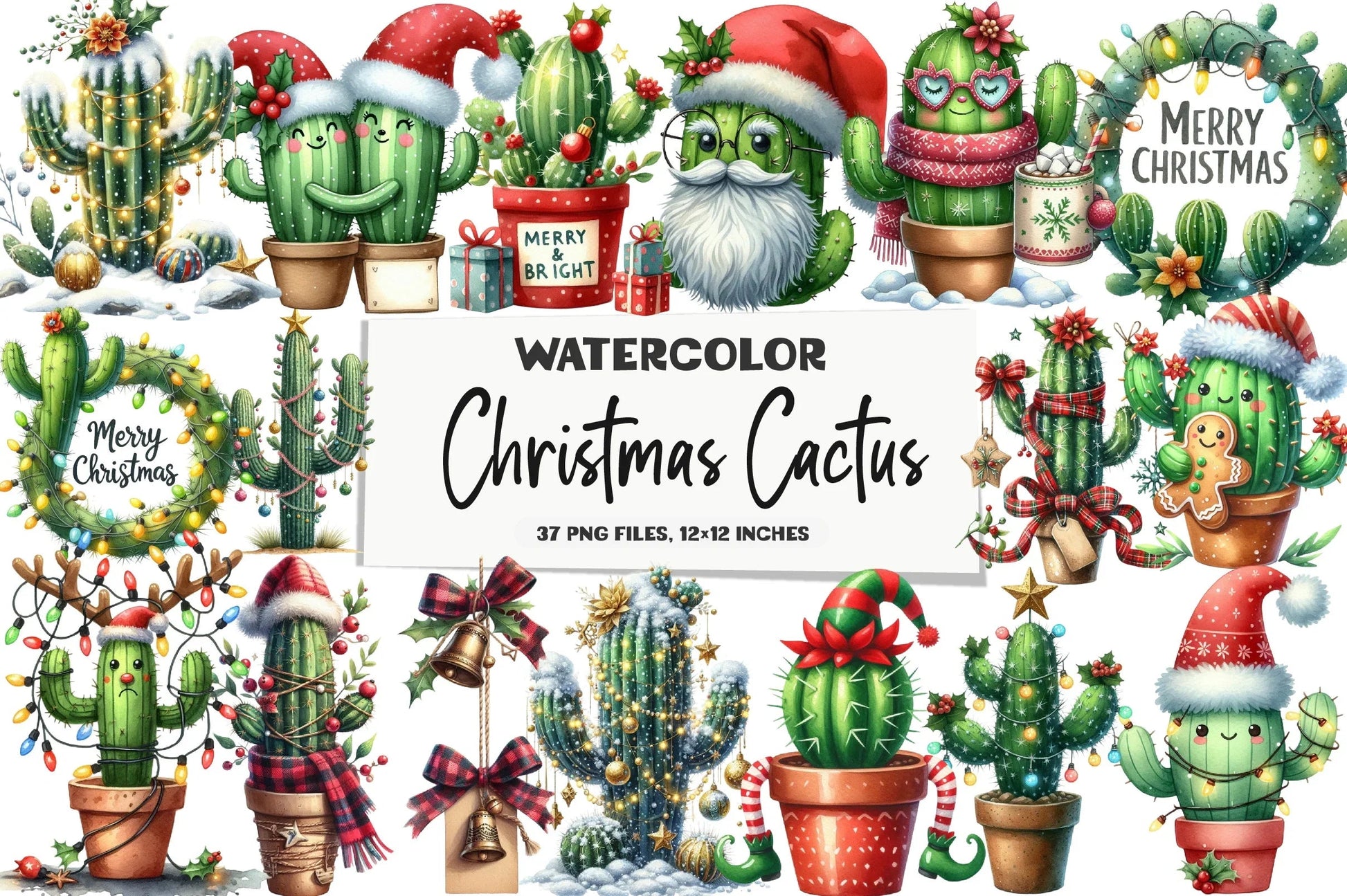 Christmas Cactus Clipart Bundle - CraftNest - Digital Crafting and Art