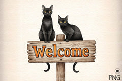Black Cat Welcome Sign Clipart Bundle - CraftNest - Digital Crafting and Art