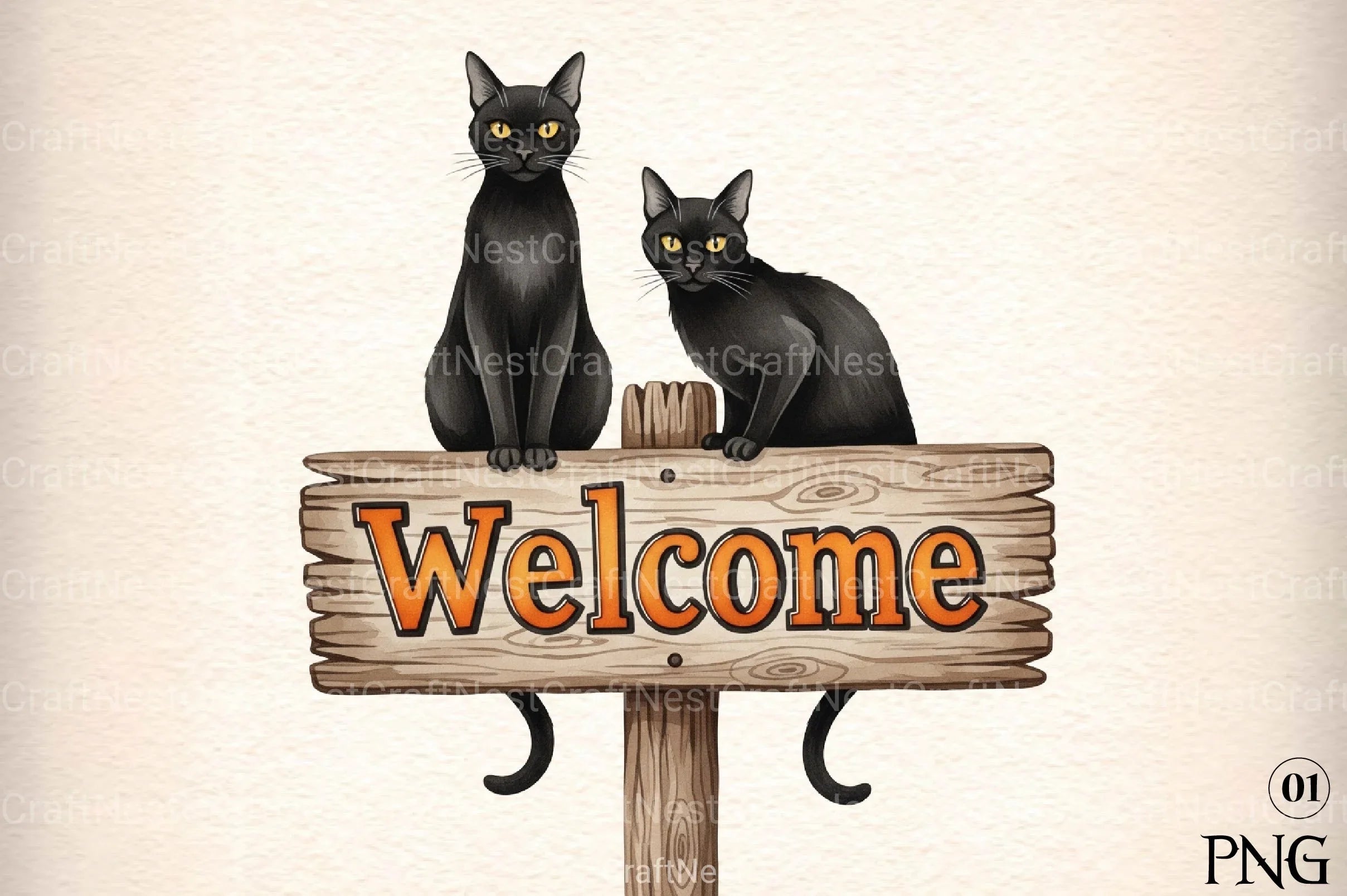 Black Cat Welcome Sign Clipart Bundle - CraftNest - Digital Crafting and Art