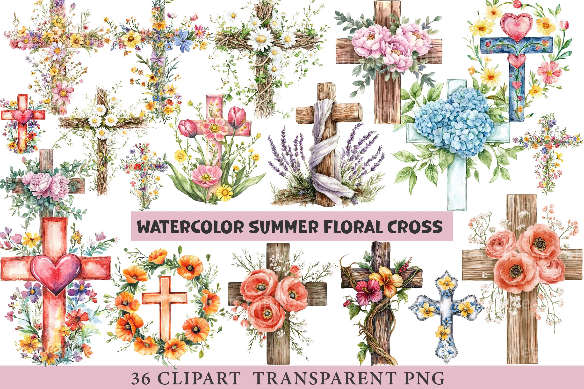 Summer Floral Cross Clipart 1