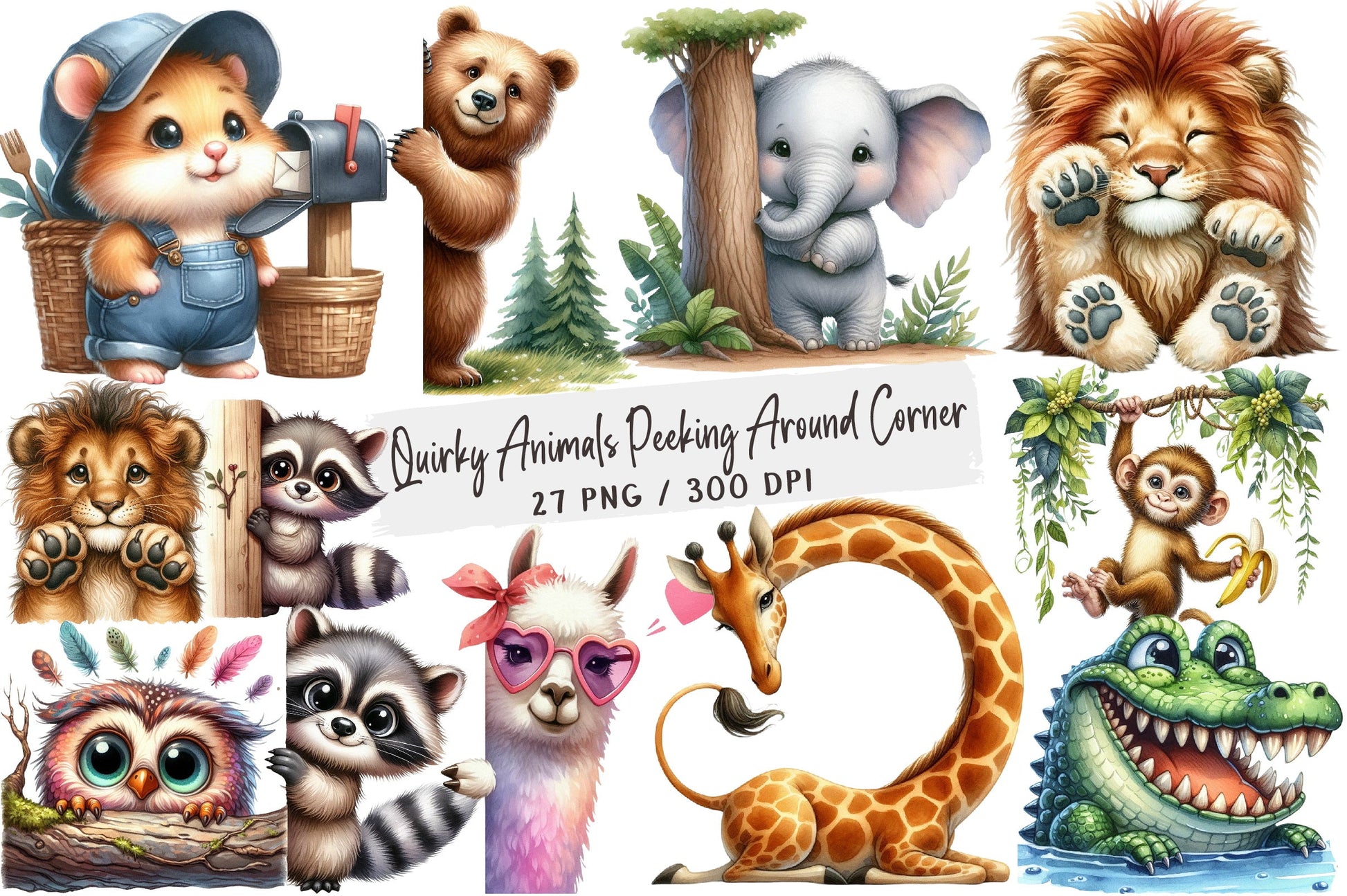 Quirky Animals Peeking Clipart Bundle - CraftNest - Digital Crafting and Art