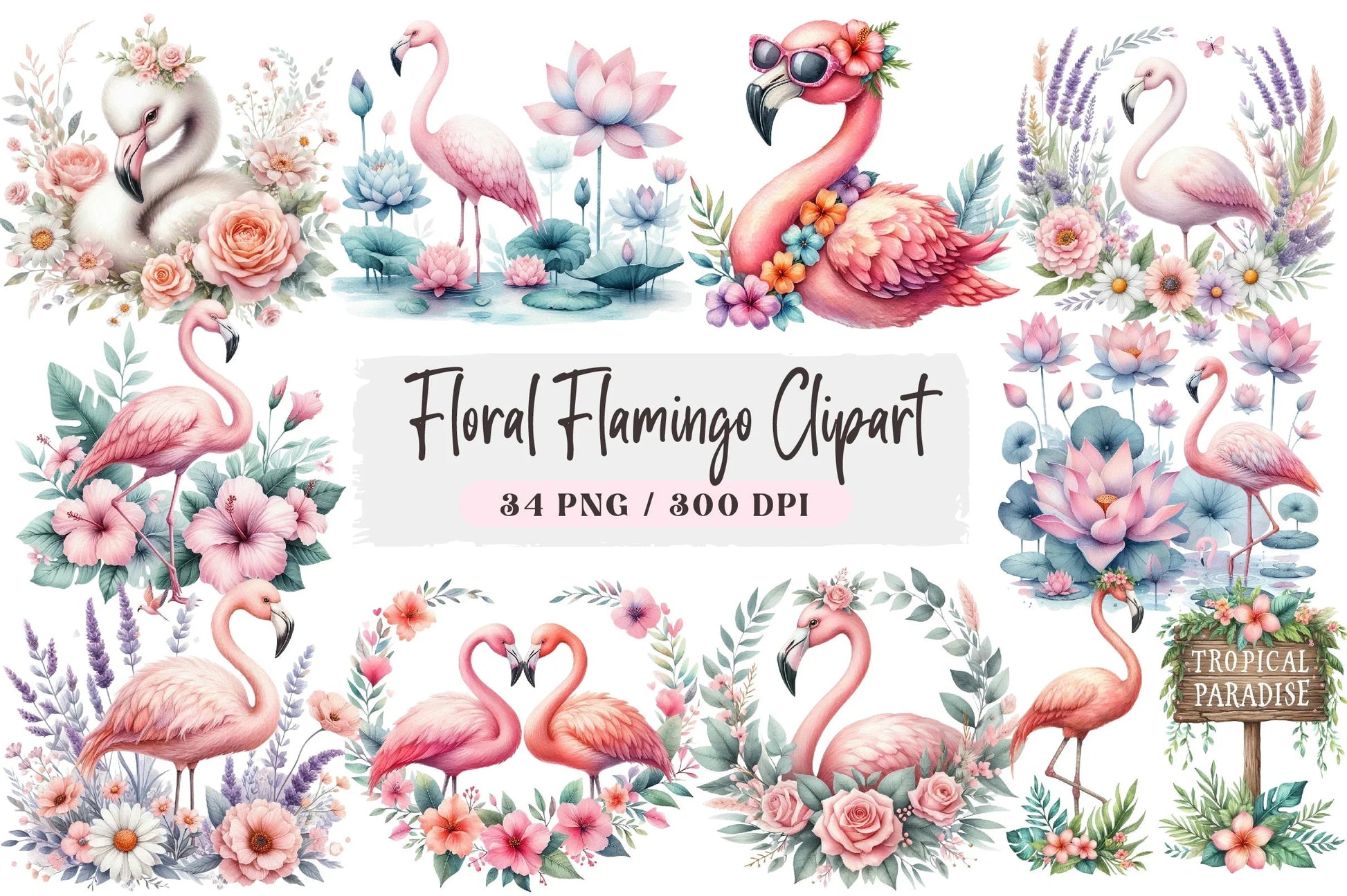 Floral Flamingo Clipart Bundle - CraftNest - Digital Crafting and Art